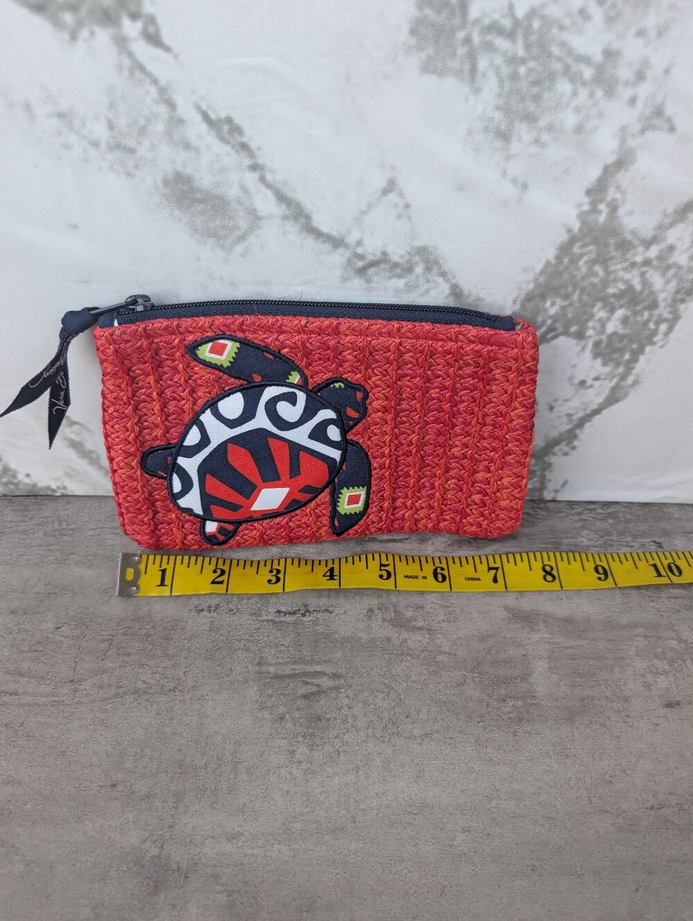 Vera Bradley Seashore Zip Pouch Sun Valley Turtle Straw Clutch Coin Purse - Picture 3 of 7